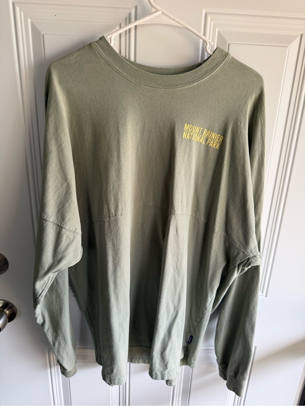 Spirit Long Sleeve Oversized Tee in Olive Green with Yellow Chest Print